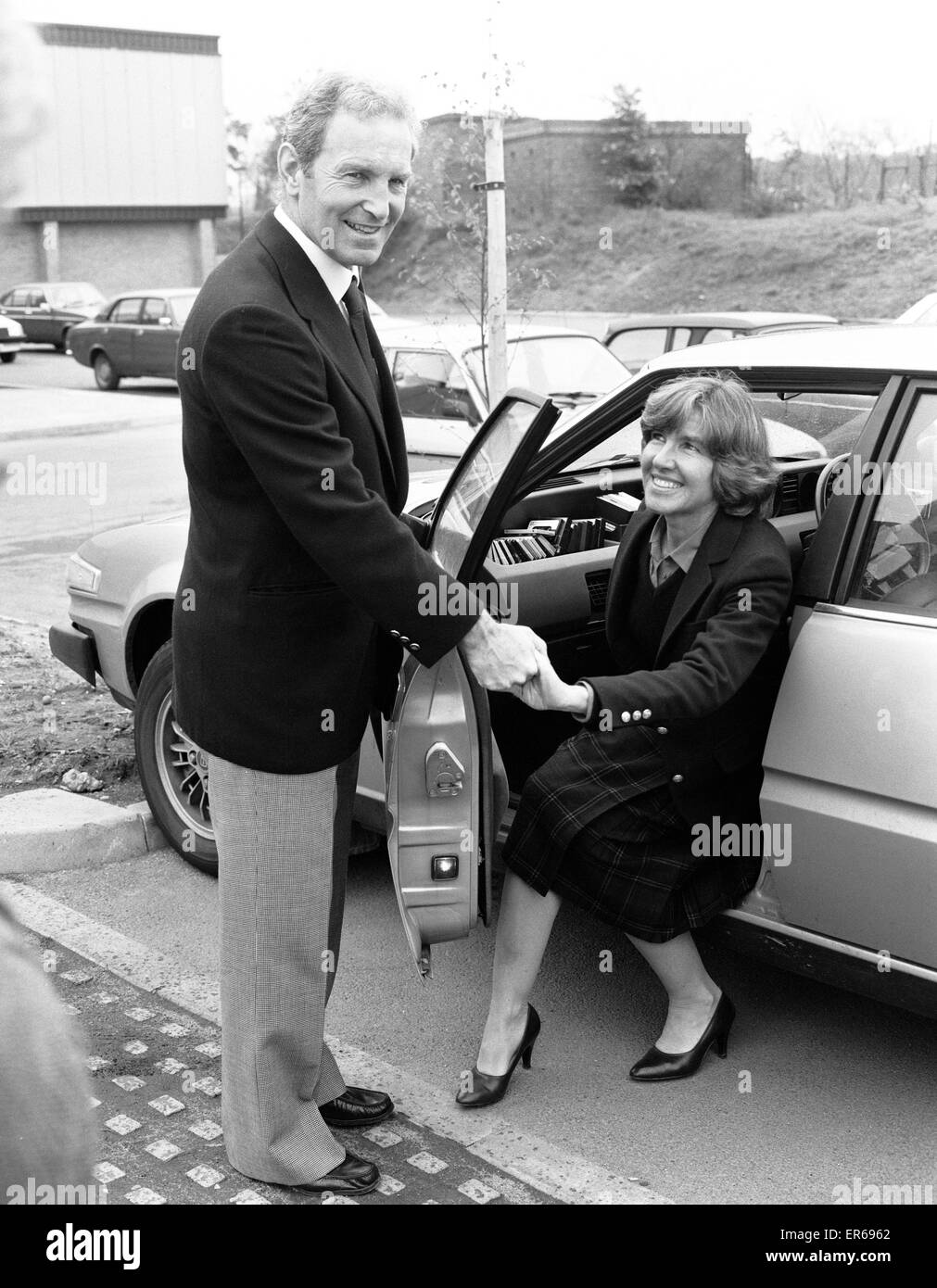 Coventry City's Jimmy Hill with the club's new manager Dave Sexton and wife Thea Sexton at the Training ground. 19th May 1981 Stock Photo