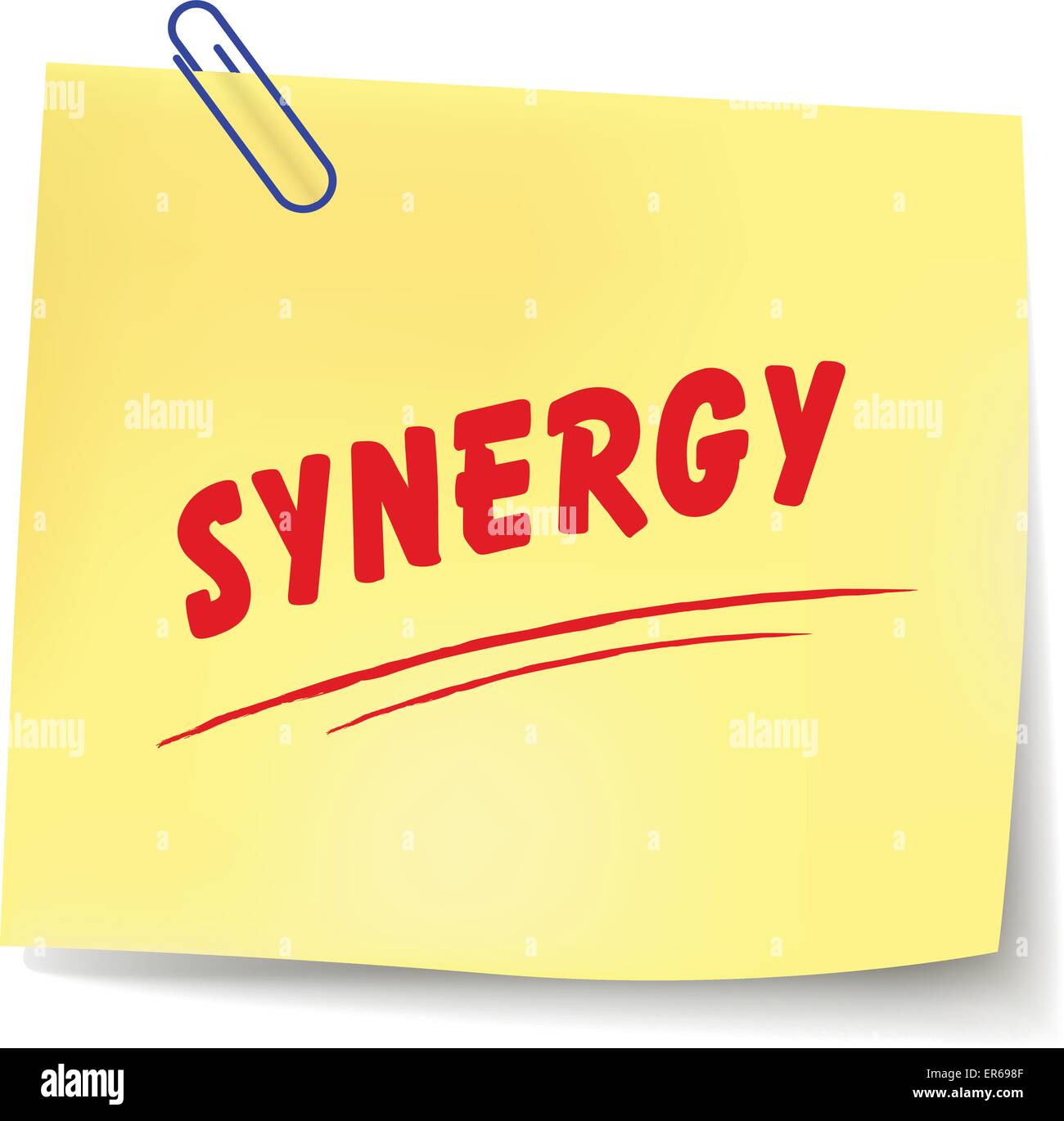 Vector illustration of synergy yellow note on white background Stock Vector