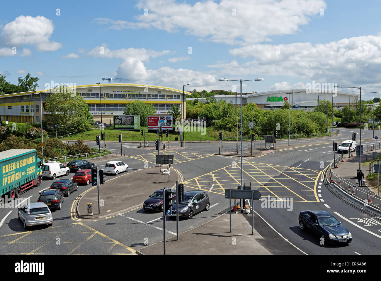 Road junction at Colchester North Station,Essex,UK. A well known local ...