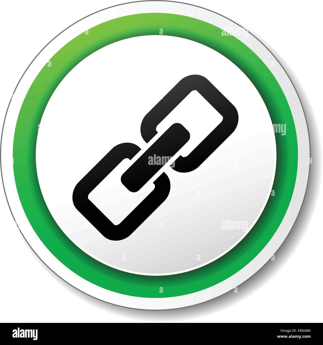 Vector illustration of link white and green round icon Stock Vector