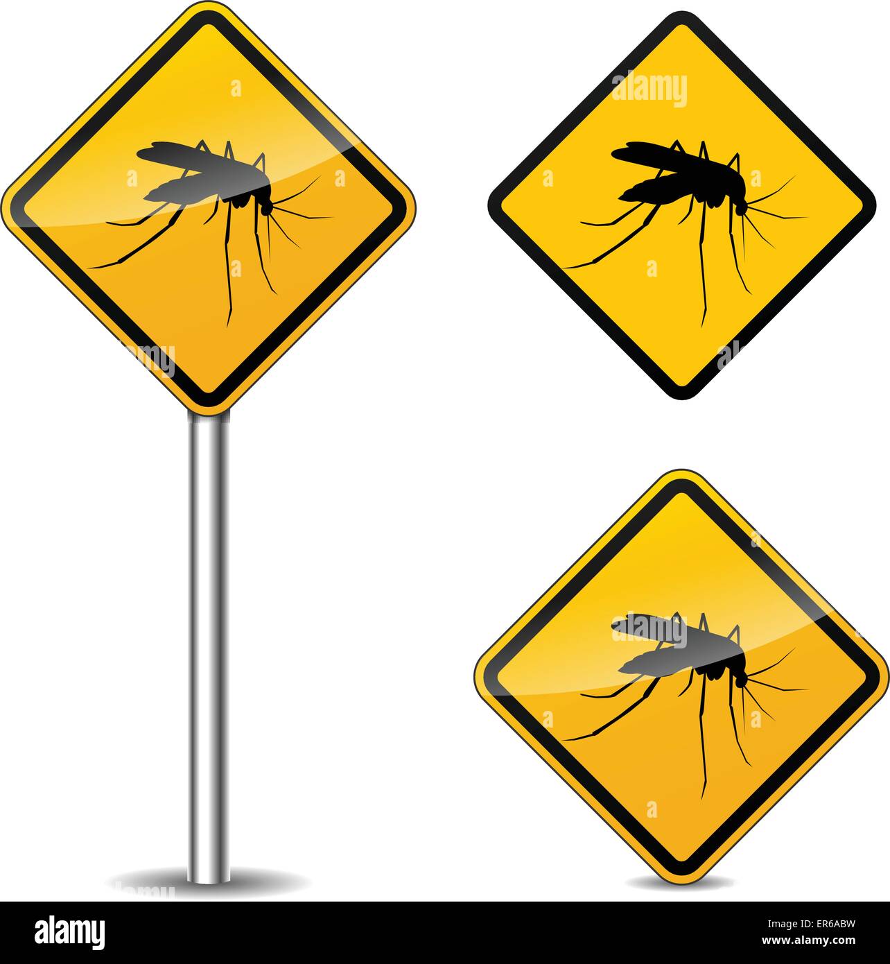 Vector illustration of mosquito yellow signs on white background Stock Vector
