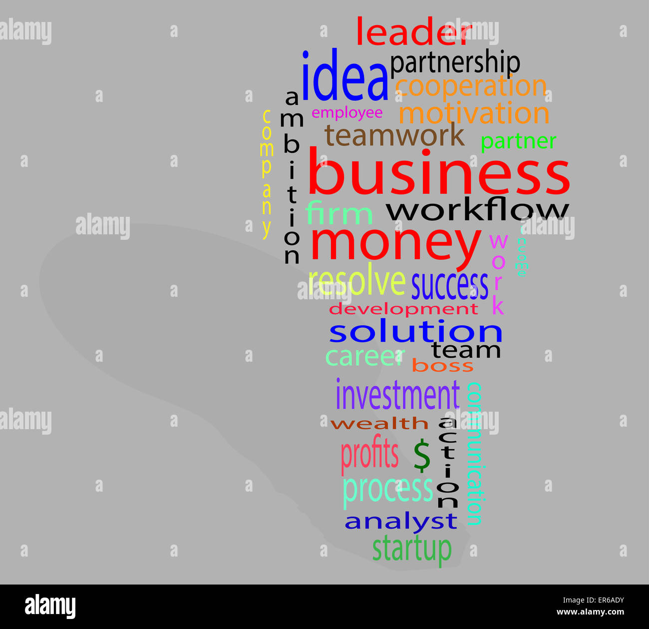 Wordcloud business lightbulb. Process think innovate bulb idea success solution innovation tag Stock Photo