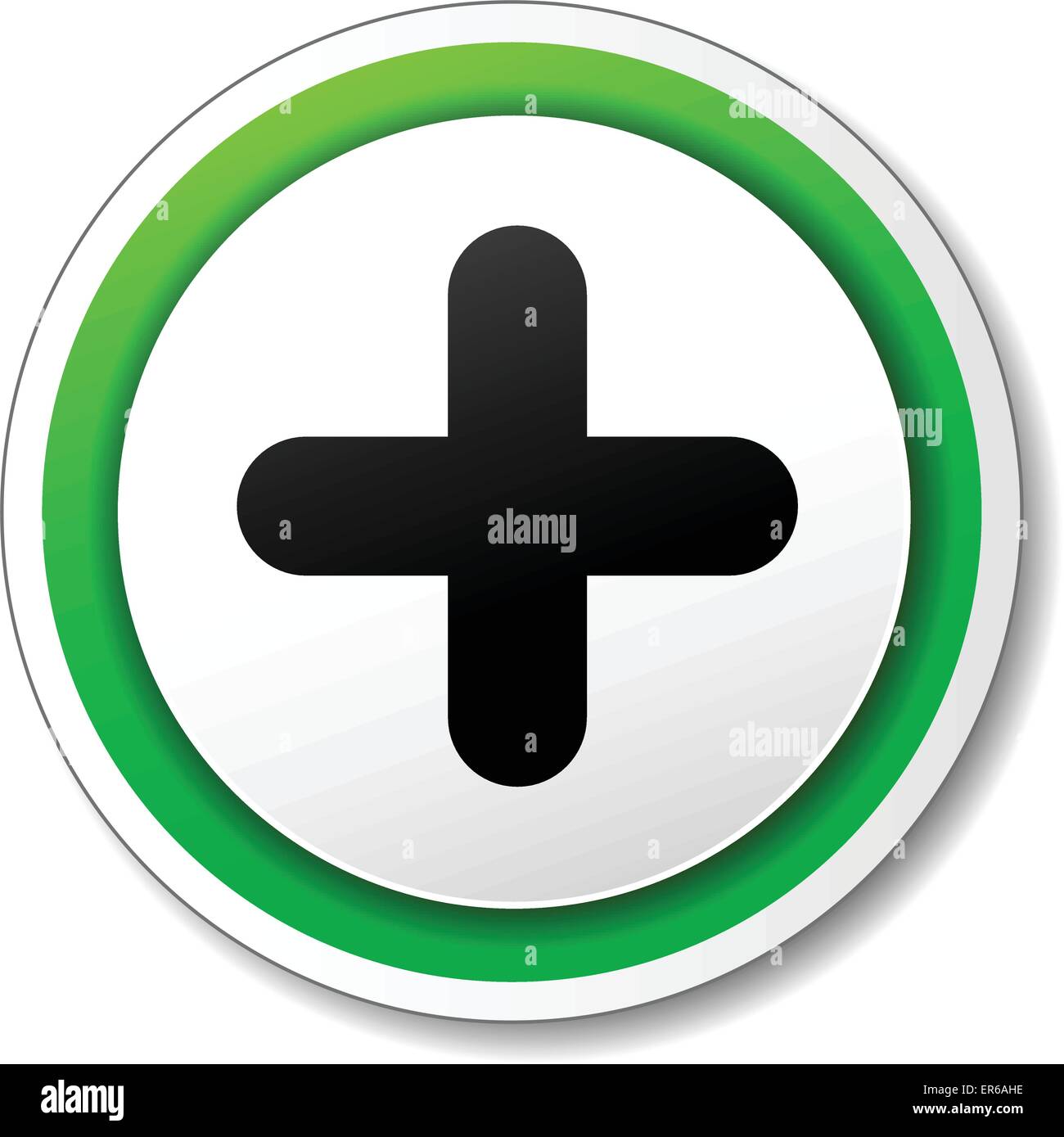 Vector illustration of plus sign white and green round icon Stock Vector