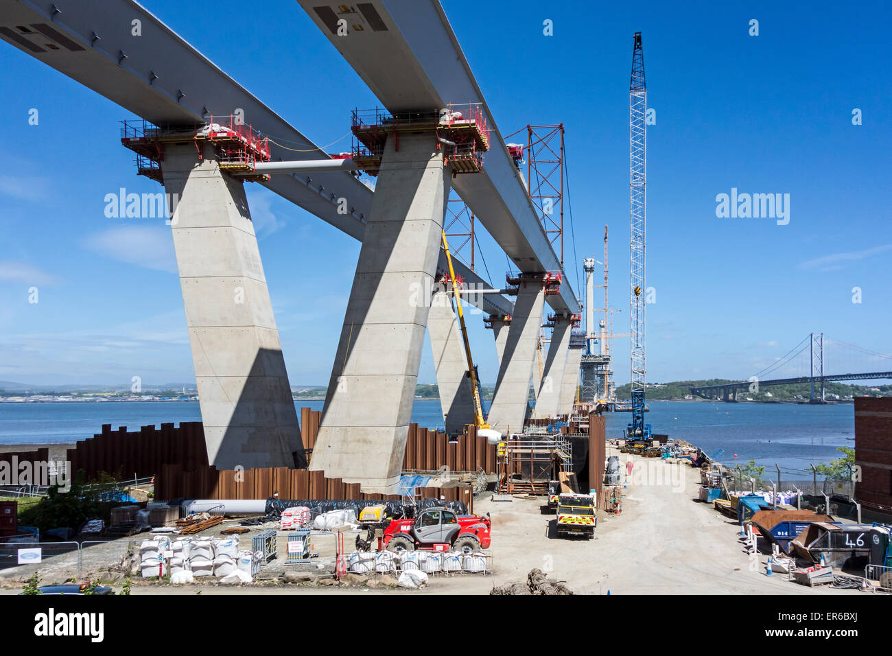the Queensferry Crossing road bridge from South to North Queensferry in central Scotland with