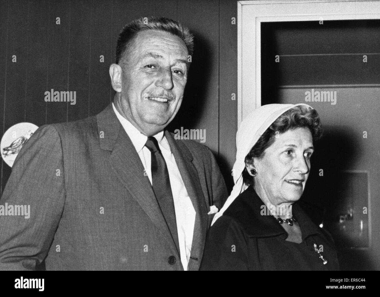 Walt Disney and his wife arrive at Southampton in Liner 'United States' on 11th Septmeber 1957 Stock Photo