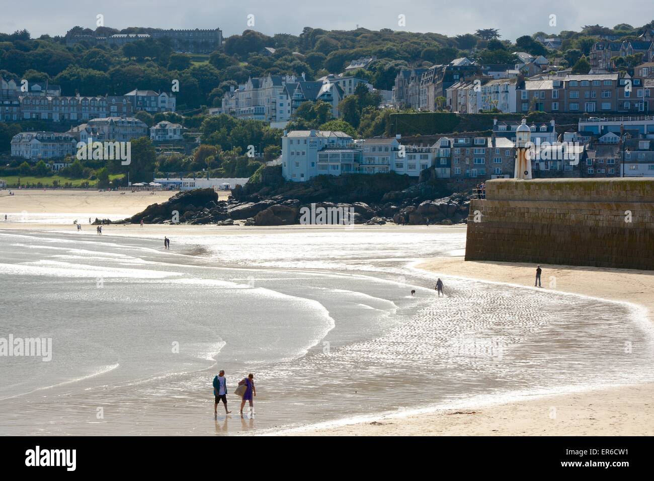 Beach and bay at Saint Ives, Cornwall, England. With people Stock Photo