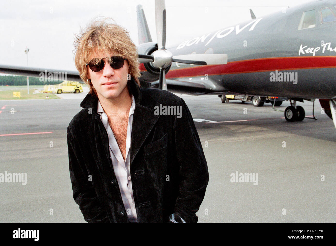 Jon Bon Jovi, lead singer of rock group Bon Jovi, pictured ahead of concert at the Bayreuth Arena, Bayreuth, Germany, 25th August 1993. 'I'll Sleep When I'm Dead Tour', a continuation of the 'Keep the Faith Tour'. Stock Photo
