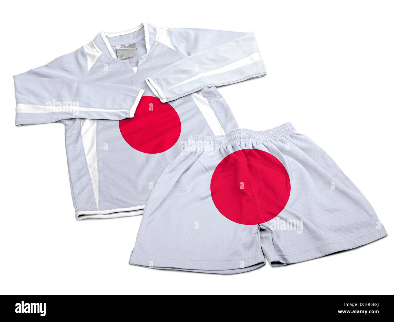 Flag from Japan on polyester nylon soccer sportswear shorts and sweet shirt isolated on white ( clipping path ) Stock Photo