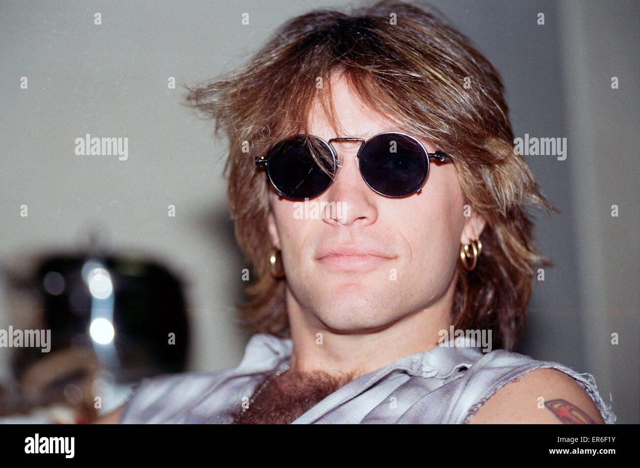 Jon Bon Jovi, lead singer of rock group Bon Jovi, pictured ahead of concert at the Bayreuth Arena, Bayreuth, Germany, 25th August 1993. 'I'll Sleep When I'm Dead Tour', a continuation of the 'Keep the Faith Tour'. Stock Photo