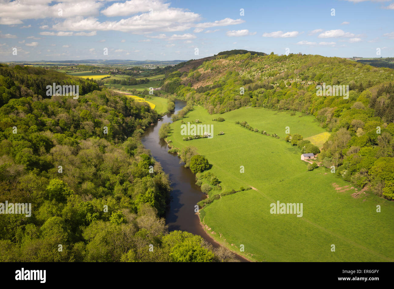 View over Wye Valley from Symonds Yat Rock, Symonds Yat, Forest of Dean, Herefordshire, England, United Kingdom, Europe Stock Photo