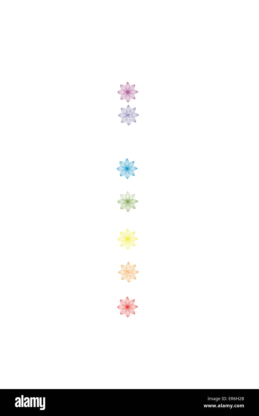 Chakras isolated on white background. Seven colorful chakra symbols isolated on white background. Stock Photo
