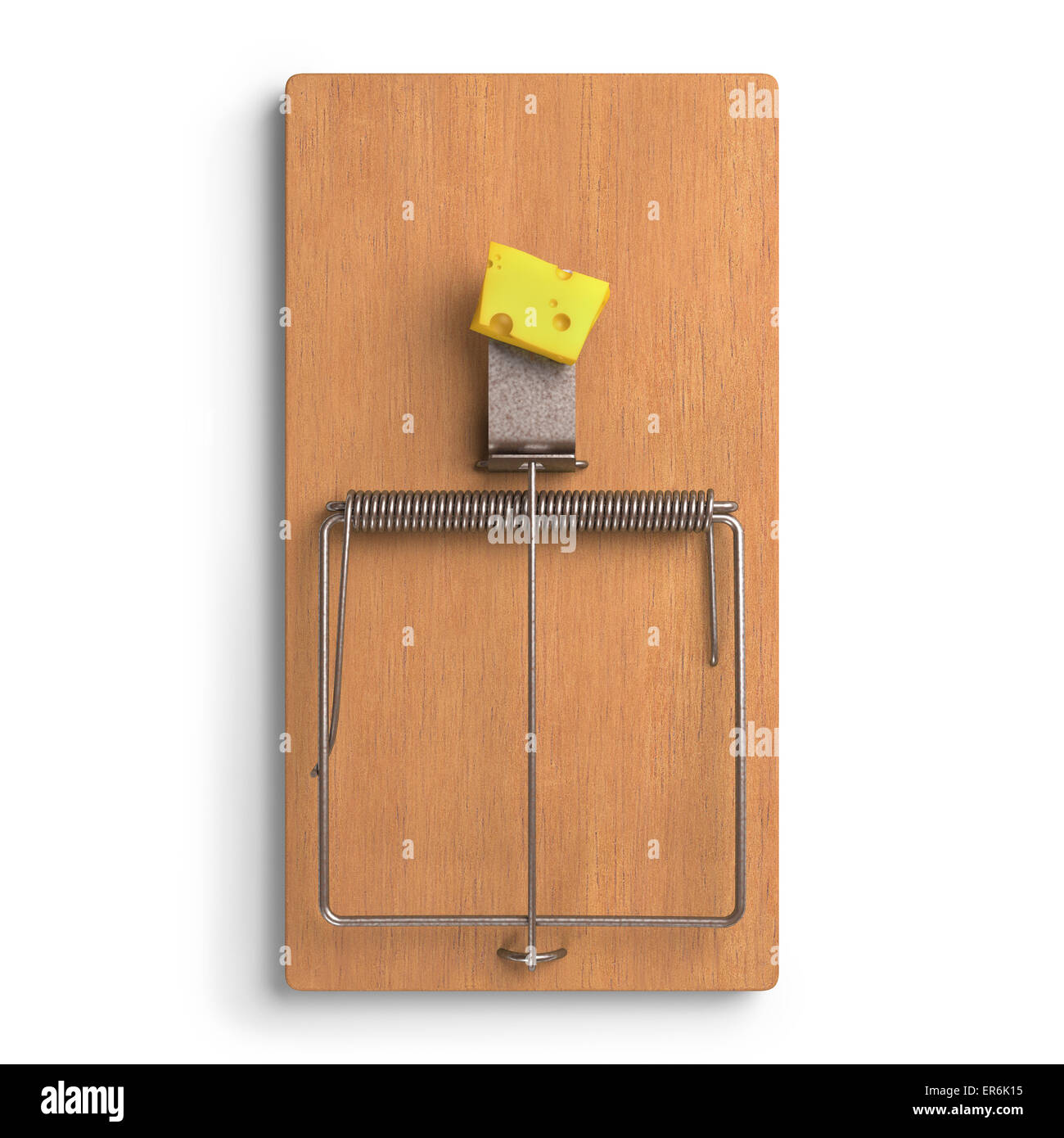 Mousetrap with cheese on white background. Clipping path included. Stock Photo
