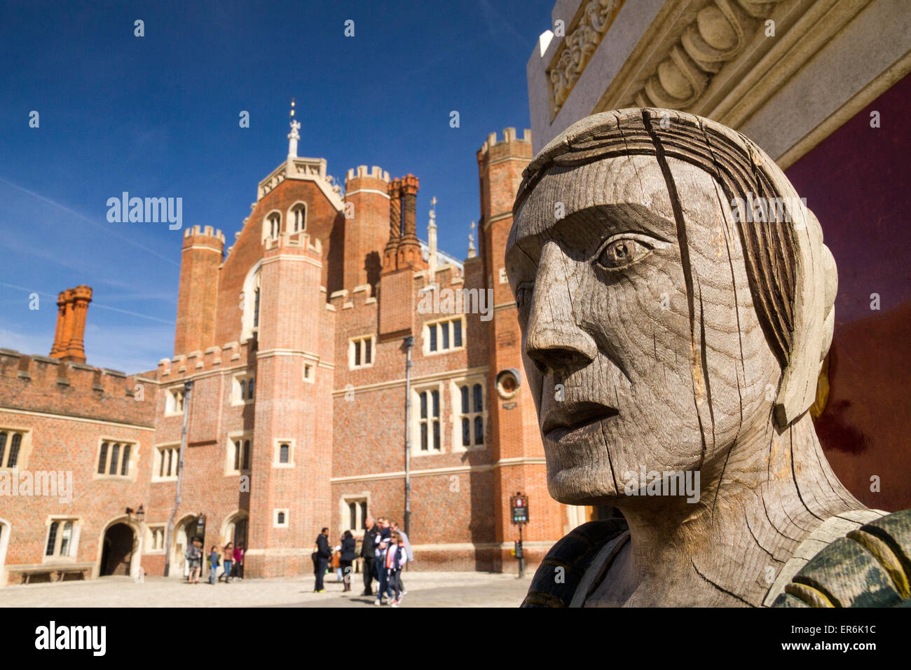 Hampton Court Palace Base Court carving of a woman Stock Photo