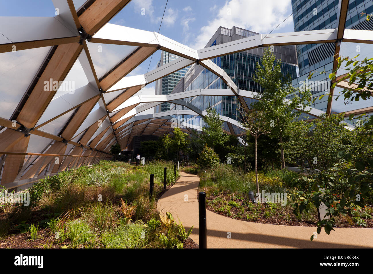 Newly opened Tropical Roof Garden at the Canary Wharf Crossrail Station, Docklands, London Stock Photo