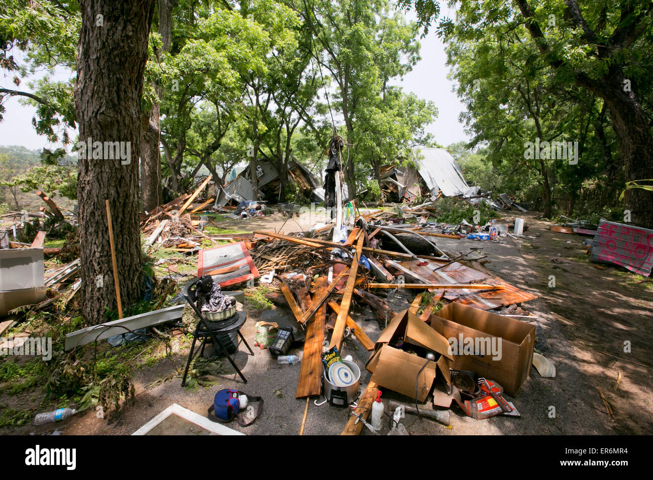 Wimberley, Texas, USA. 27th May, 2015. Home destroyed by flooding of the Blanco River over the Memorial Day holiday weekend in Wimberley, Texas Stock Photo