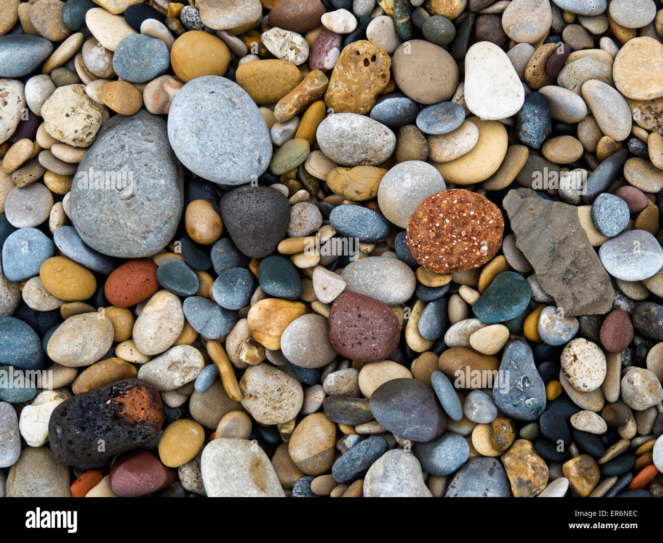 Colourful Beach Pebbles taken on Seaham beach Durham North East England. Stock Photo