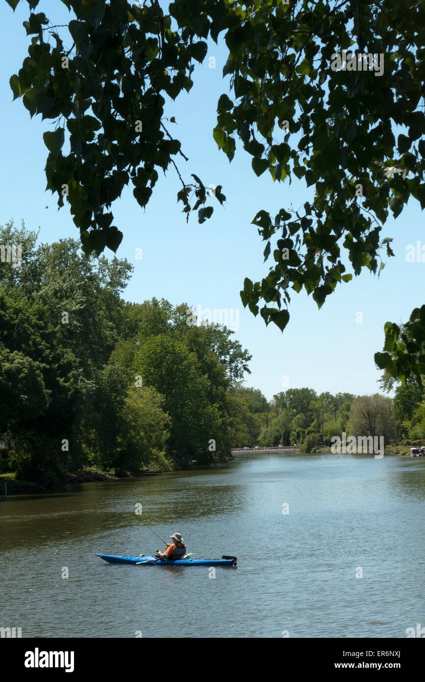 Man in kayak on Erie Canal Trail, Fairport NY USA Stock Photo Alamy