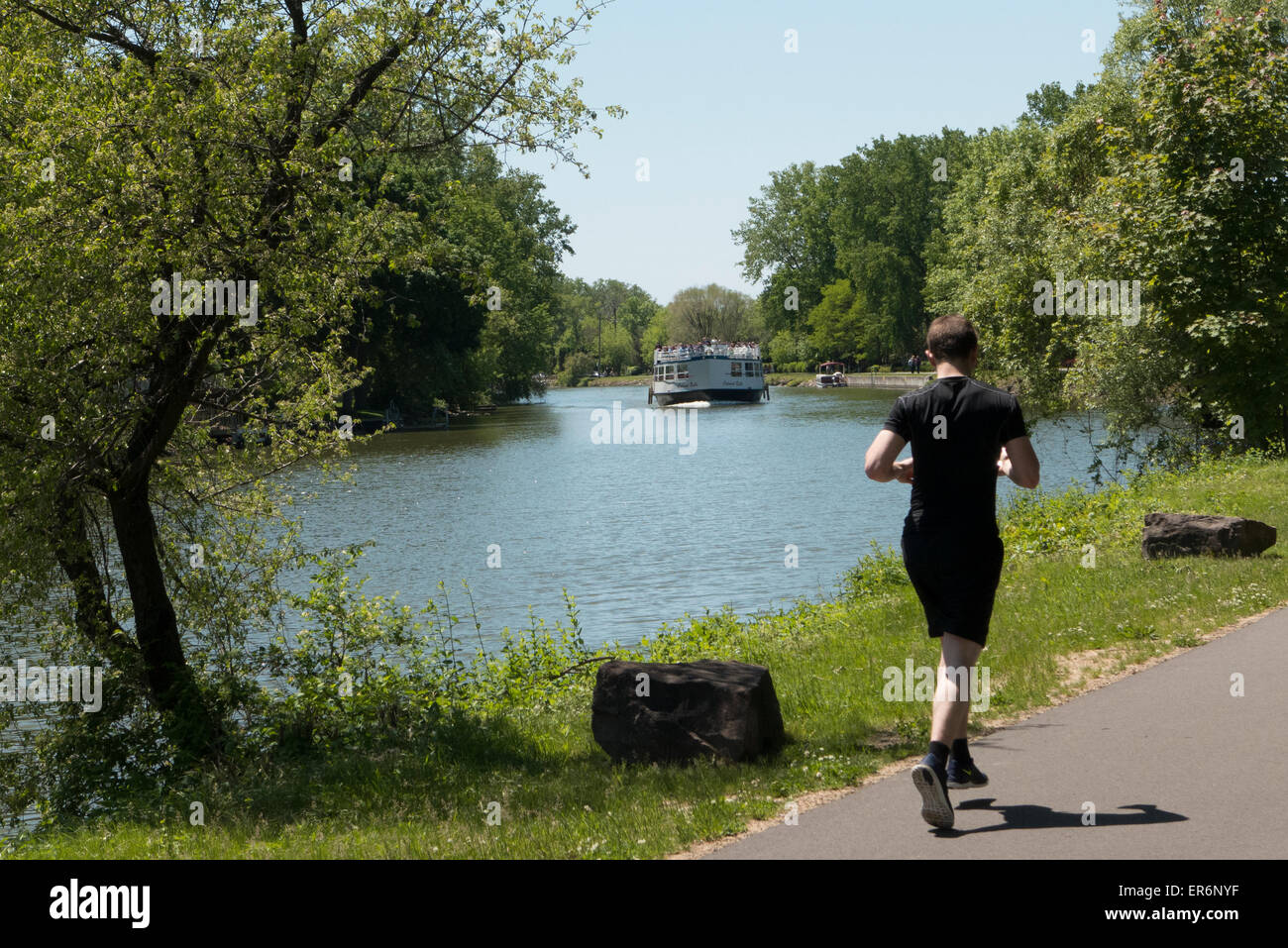 Jogger on Erie Canal Trail, Fairport NY USA Stock Photo Alamy