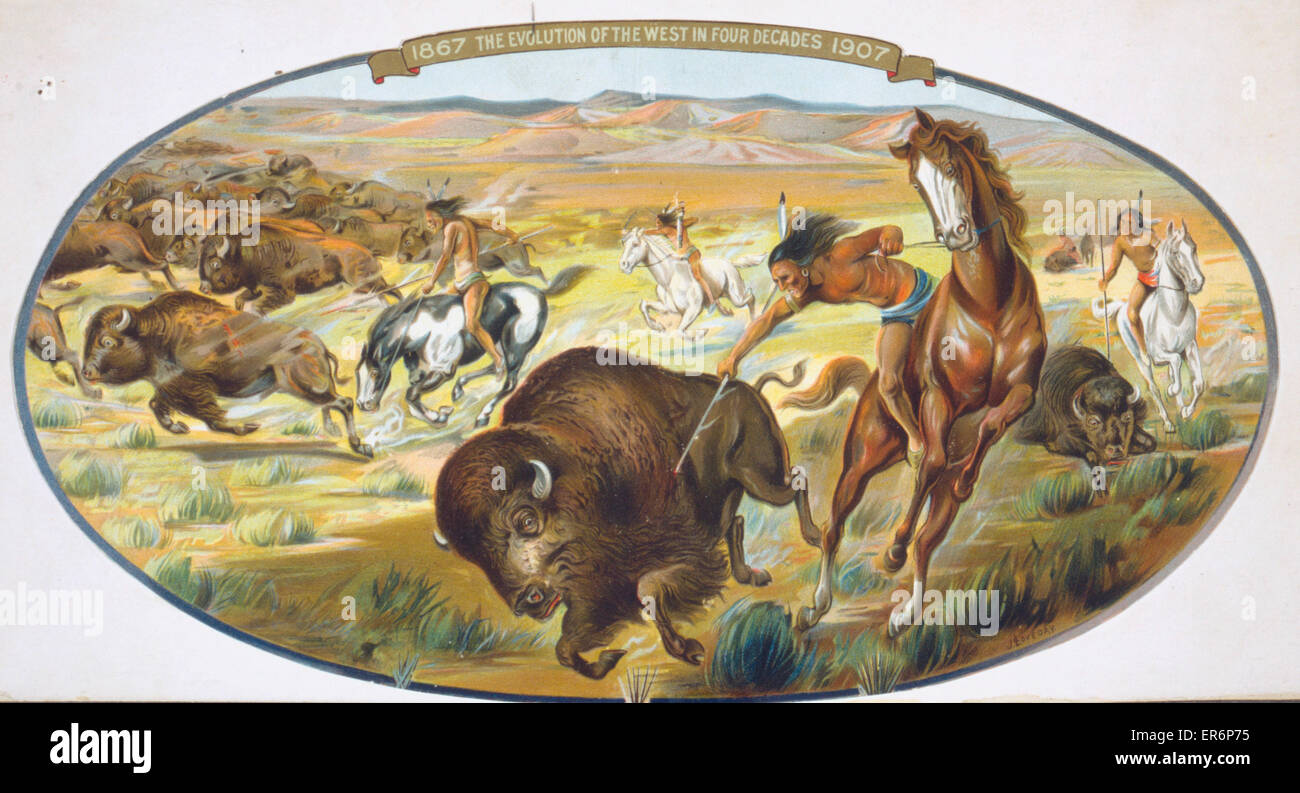 American indians hunting buffalo Stock Photo