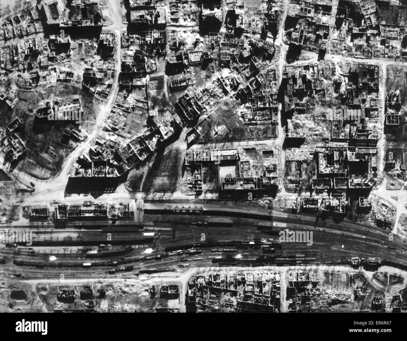 BOMBING OF PFORZHEIM 23 February 1945. Post raid RAF reconnaissance photo showing some 83% of the town destroyed in one of the largest area bombardments of WW2 Stock Photo