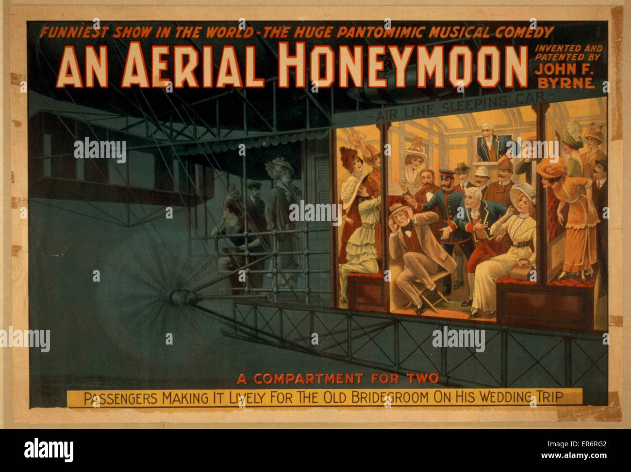 An Aerial honeymoon invented and patented by John F. Byrne : funniest show in the world - the huge pantomimic musical comedy. Date 19 - ?. Stock Photo
