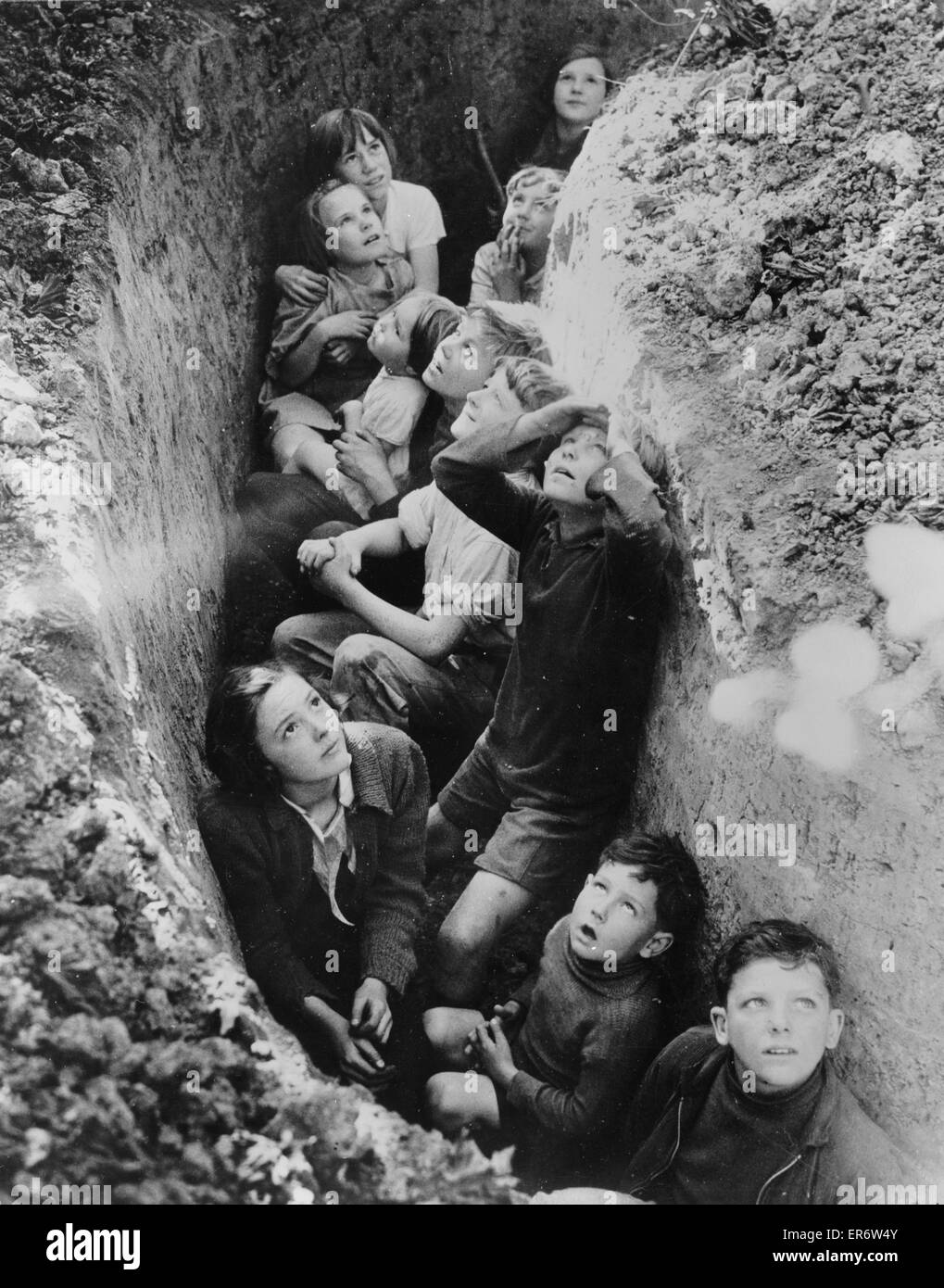 Children in an English bomb shelter. Stock Photo