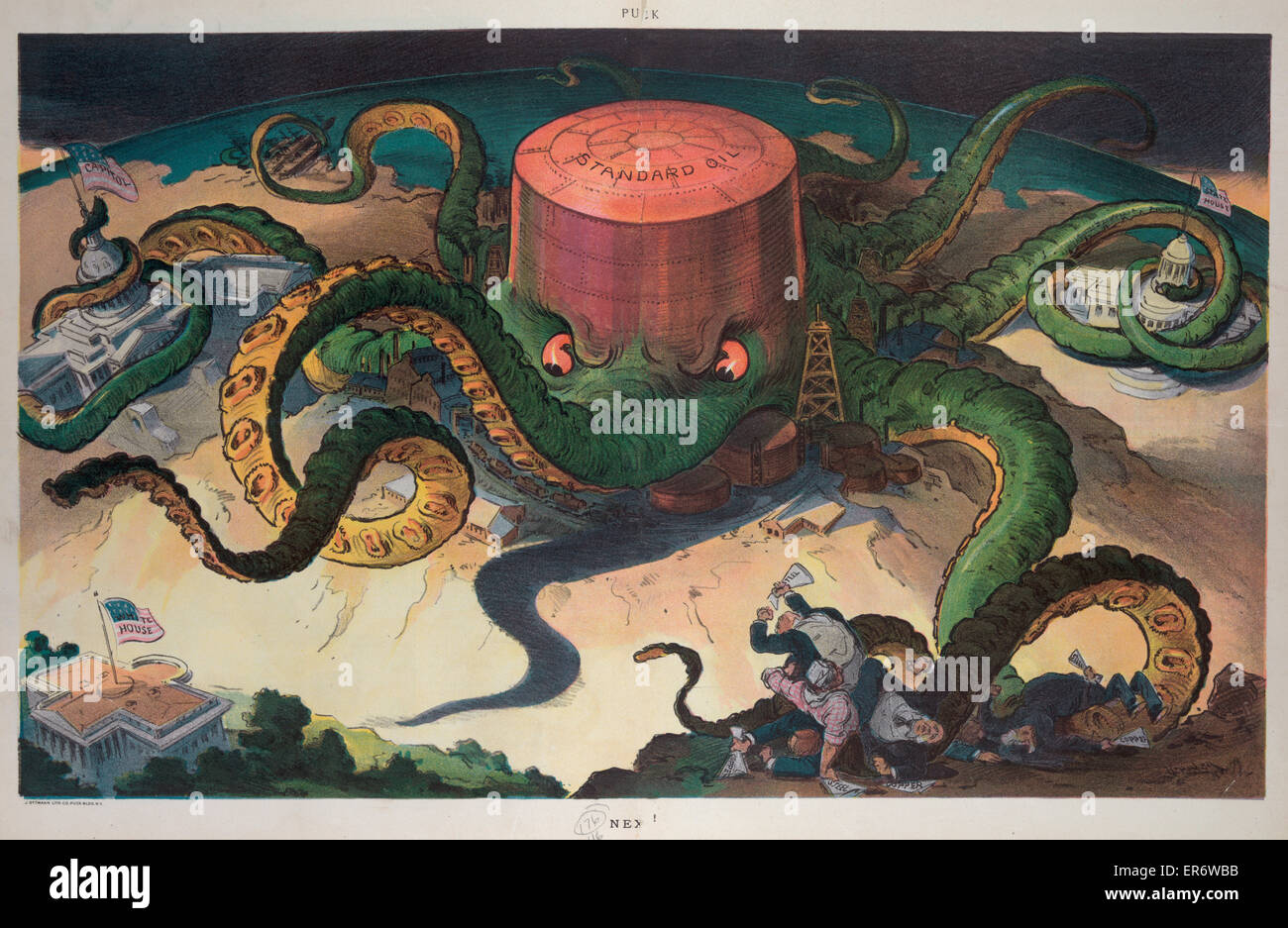 Cartoon 1900s Standard Oil Octopus with Tentacles to many Industries... 