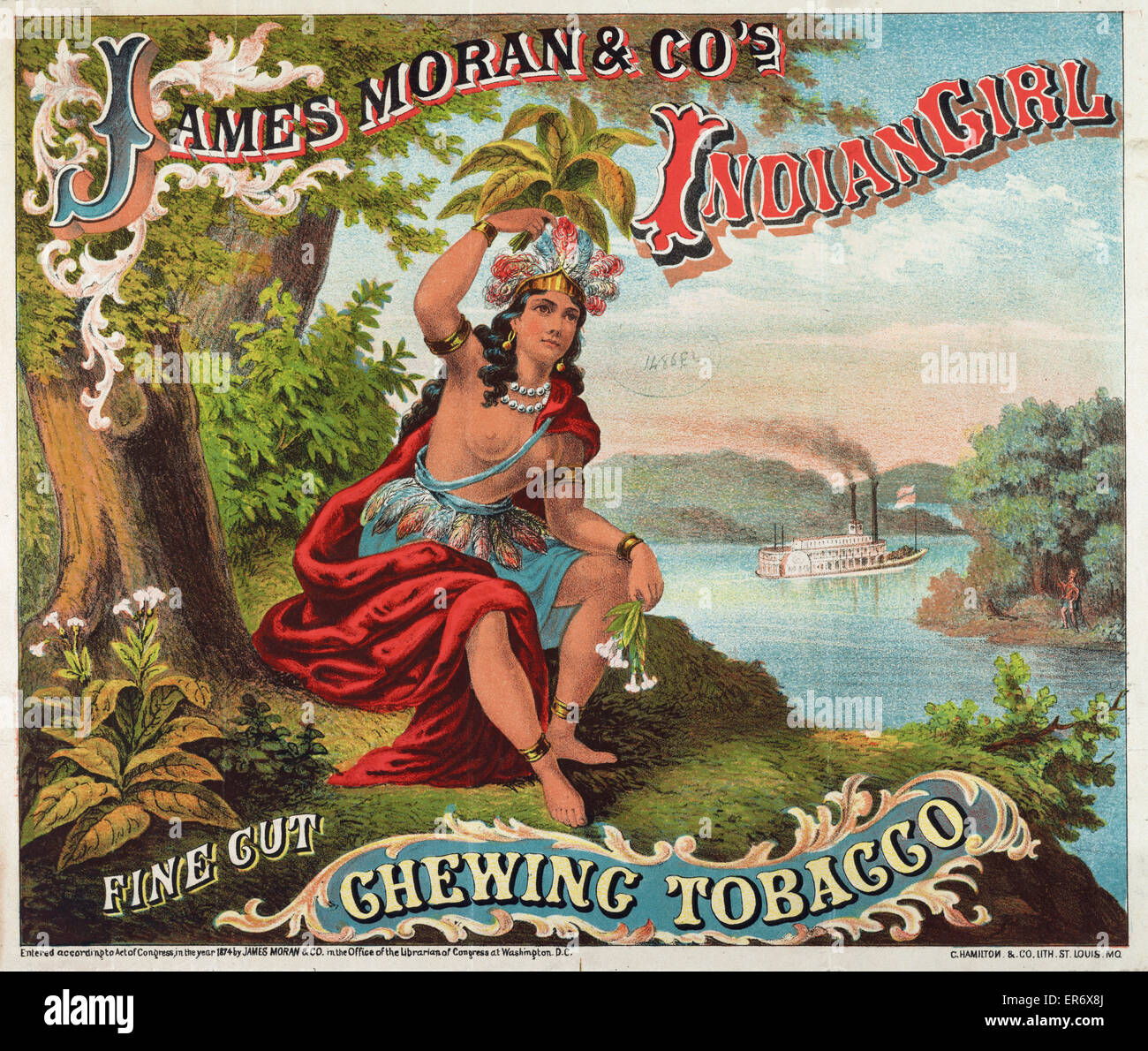 James Moran & Co.'s Indian Girl Chewing Tobacco. Tobacco label