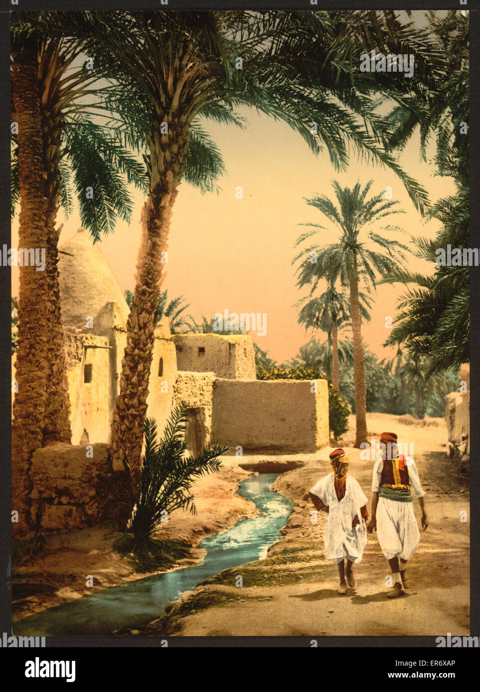 Biskra Algeria street scene antique albumen photo Africa