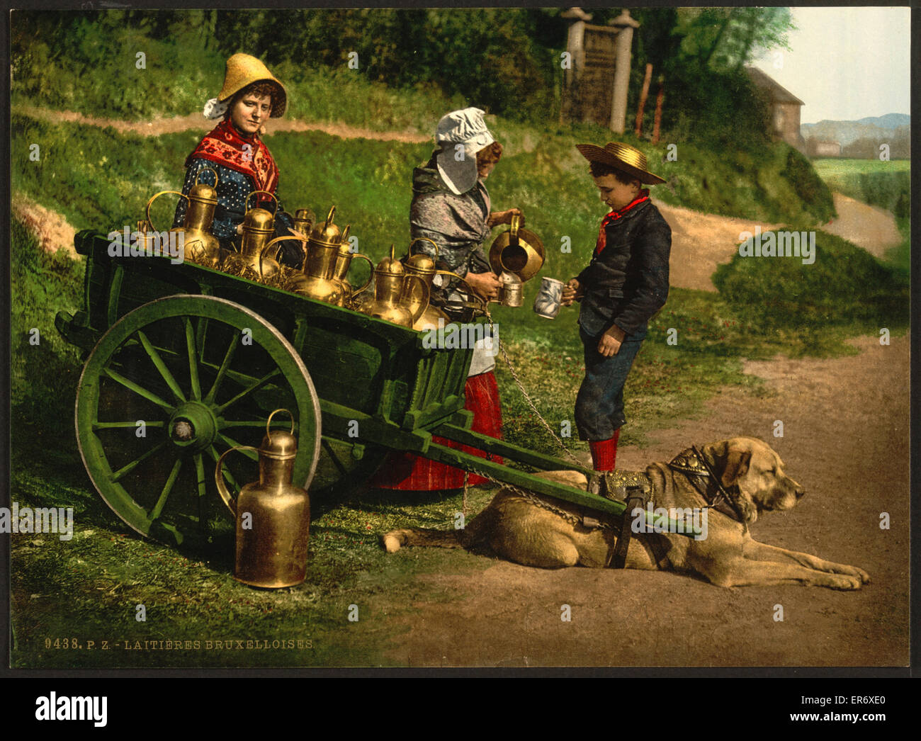 Milksellers, Brussels, Belgium. Date between ca. 1890 and ca. 1900. Stock Photo