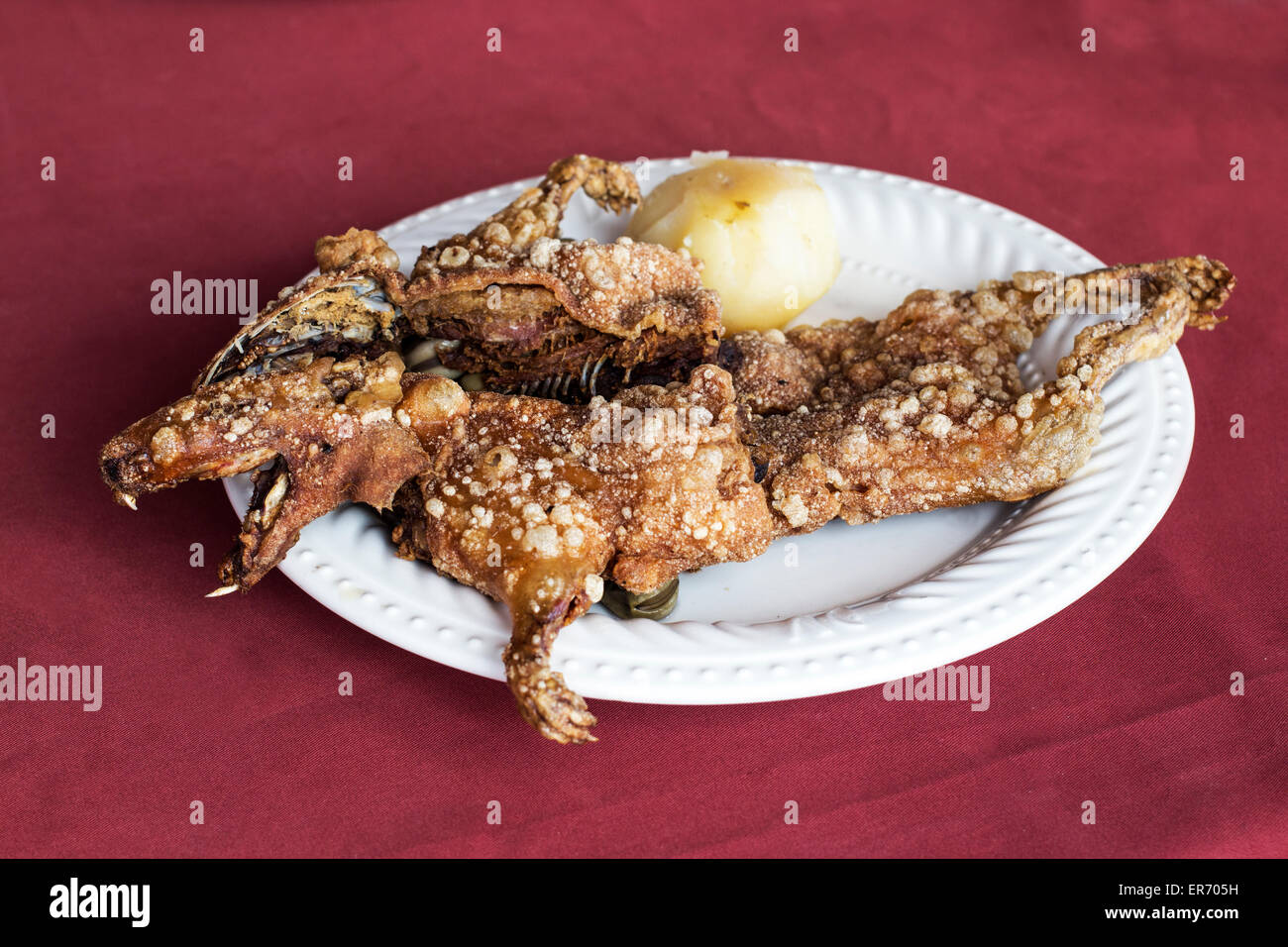 Grilled guinea pig (cuy) dish in the peruvian Andes at Arequipa, Peru. Stock Photo
