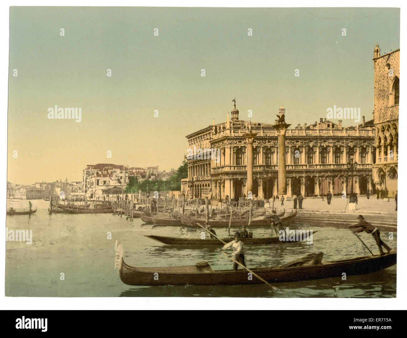 Gondolas and Piazzetta di San Marco, Venice, Italy. Date between ca. 1890 and ca. 1900. Stock Photo
