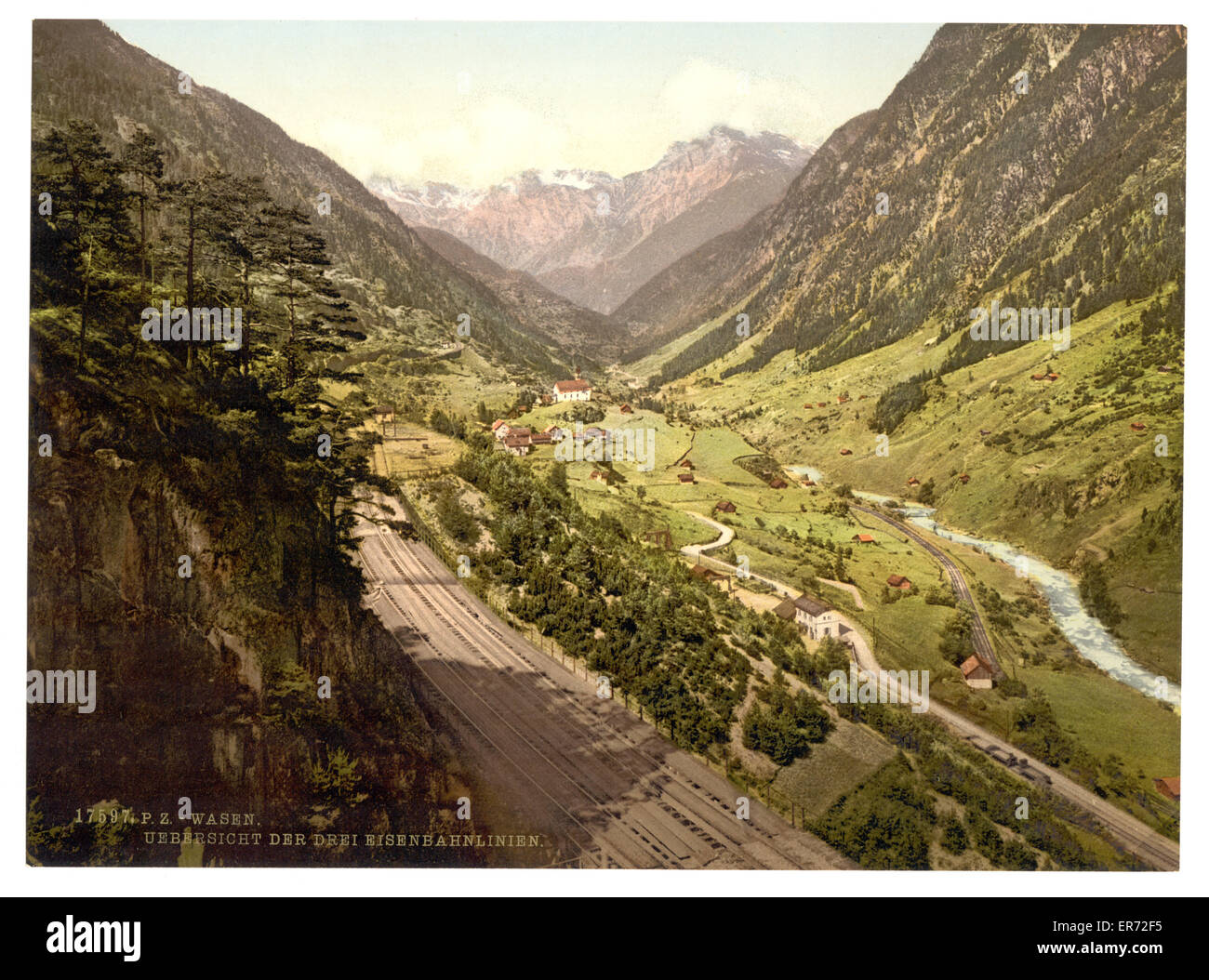 Wassen, view of the Three Tracks, St. Gotthard Railway, Swit Stock Photo