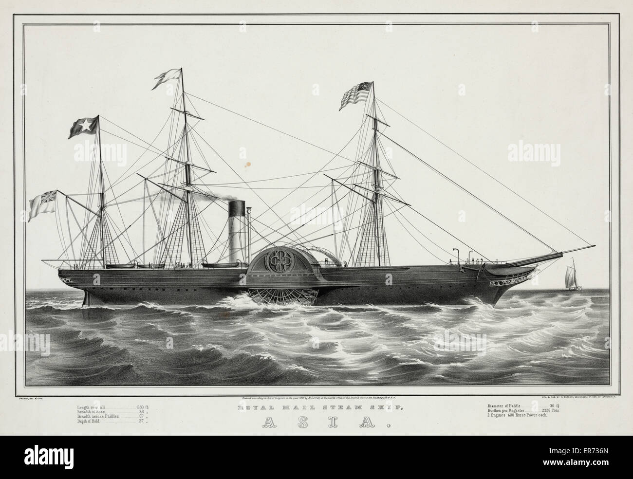 Vintage Art Original Print ROYAL MAIL STEAM SHIP ASIA