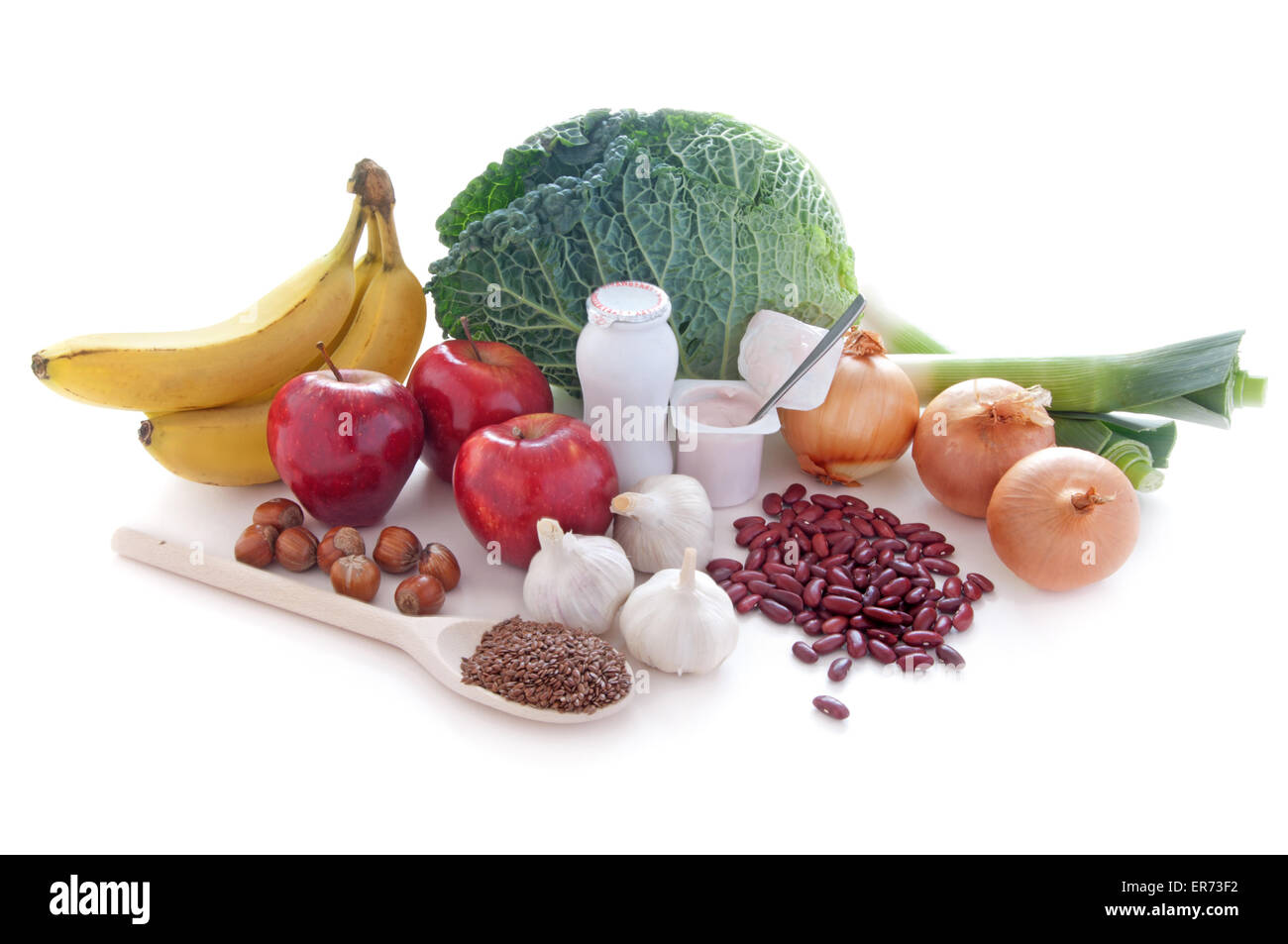 Probiotic (or prebiotic) rich foods including pulses, nuts, fruit and