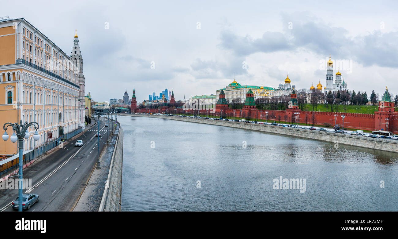 Panorama of the Moscow river embankments. To the left you can see Sophia embankment named after the Saint Sophia church. Stock Photo