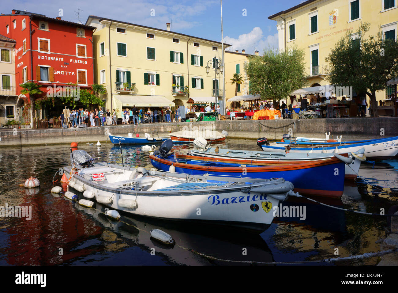 Harbor and historic town Lazise on Lake Garda, Province Verona, Italy Stock Photo