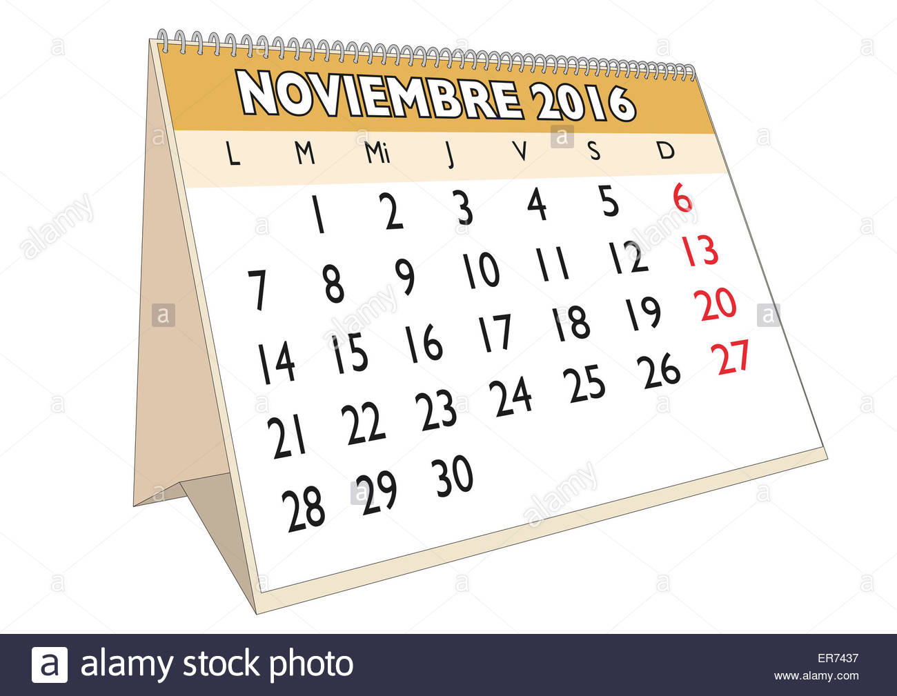 November month in a year 2016 calendar in spanish ...