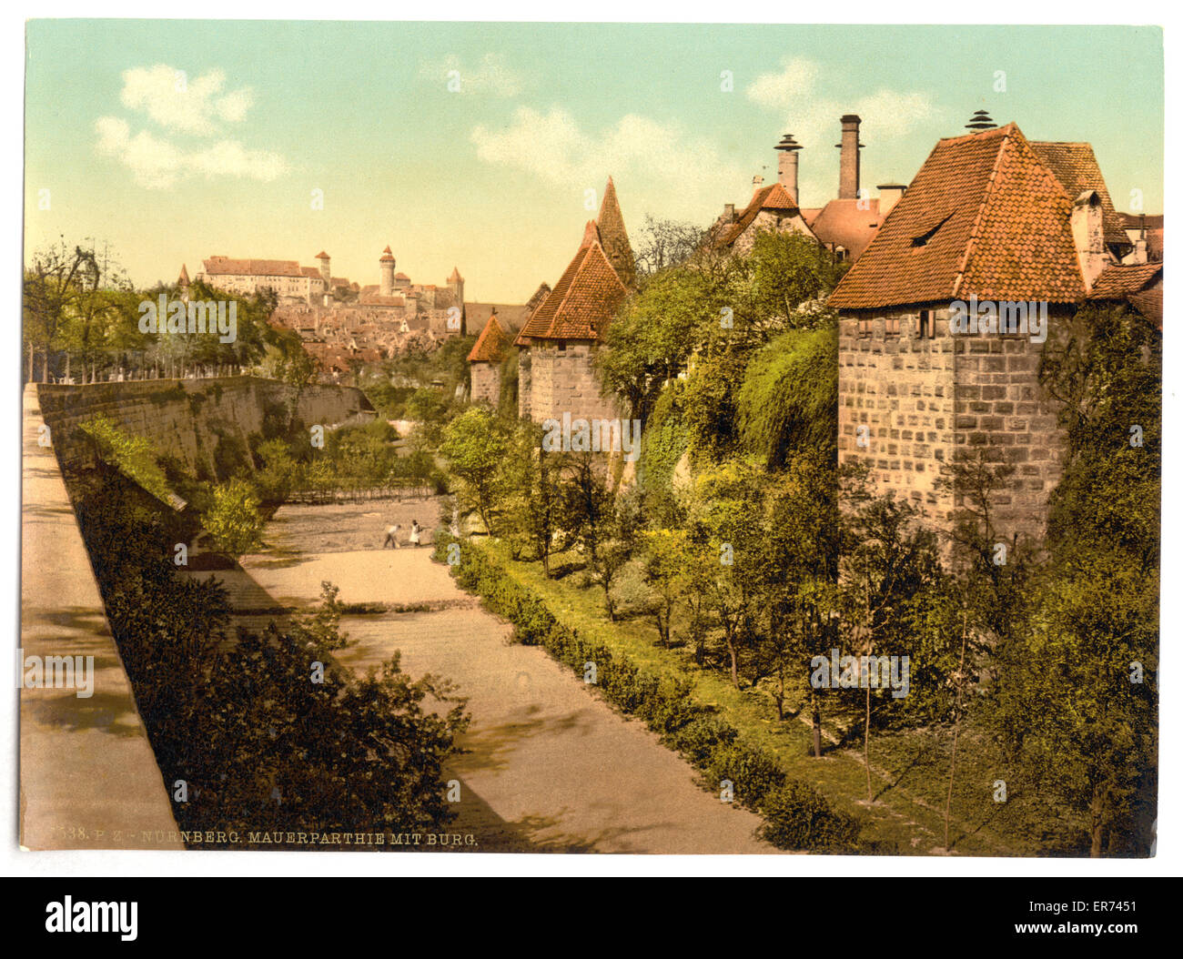 Part of wall with castle, Nuremberg, Bavaria, Germany. Date between ca.  1890 and ca. 1900 Stock Photo - Alamy