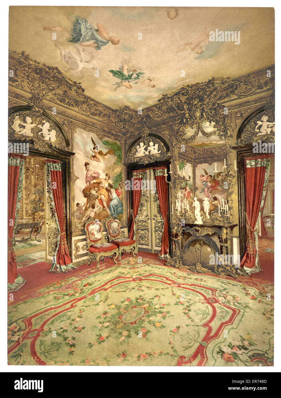 The Gobelin Tapestries, Linderhof Castle, Upper Bavaria, Germany. Date between ca. 1890 and ca. 1900. Stock Photo
