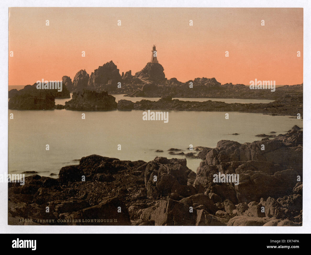 Photochromie Vintage - Phare De Corbière Au Clair De Lune II - Jersey, Vers 1896 - Format 16x22 Cm