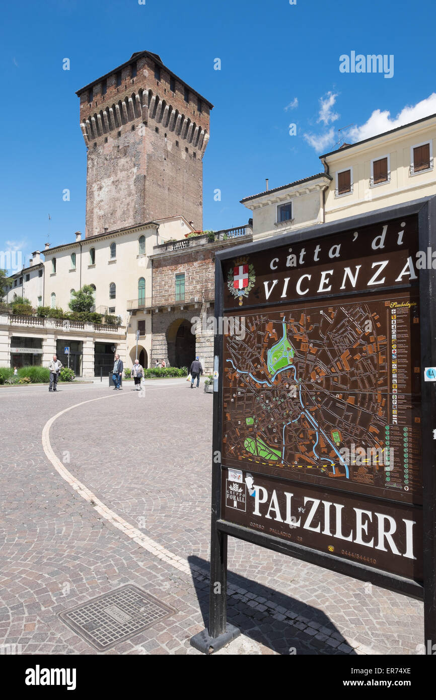 Tourist sign in the city center of Vicenza Italy. Stock Photo