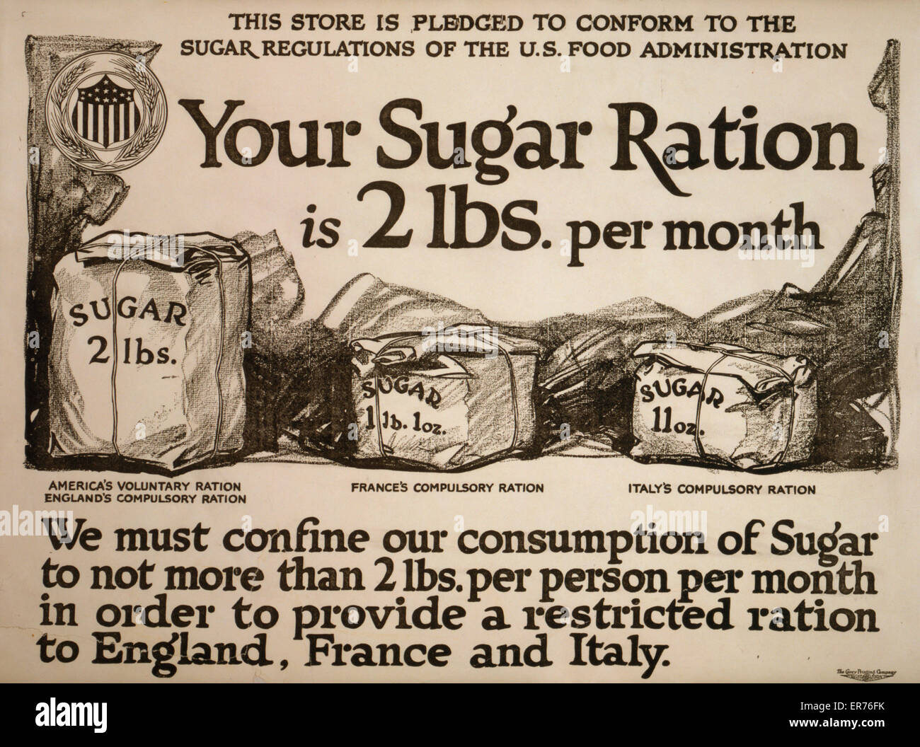 Your sugar ration is 2 lbs. per month Stock Photo