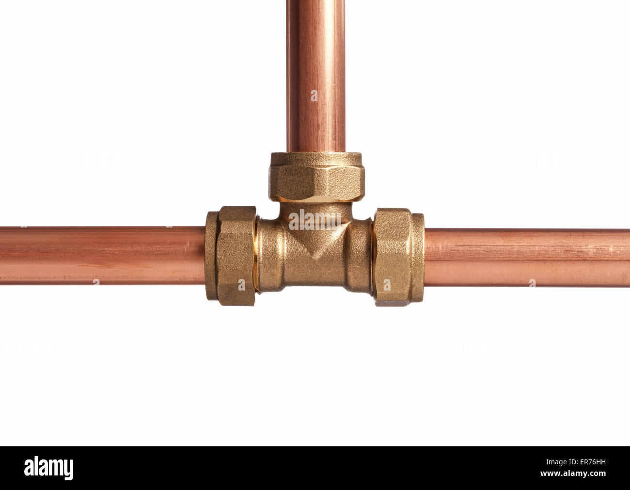 Copper pipe on white with connector Stock Photo Alamy