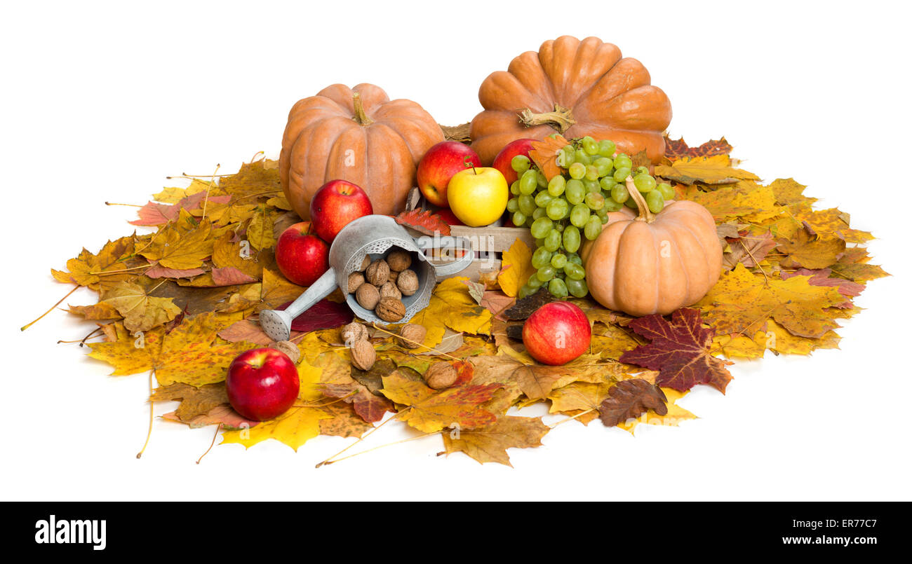 fruits and vegetables on autumn leaves background Stock Photo - Alamy