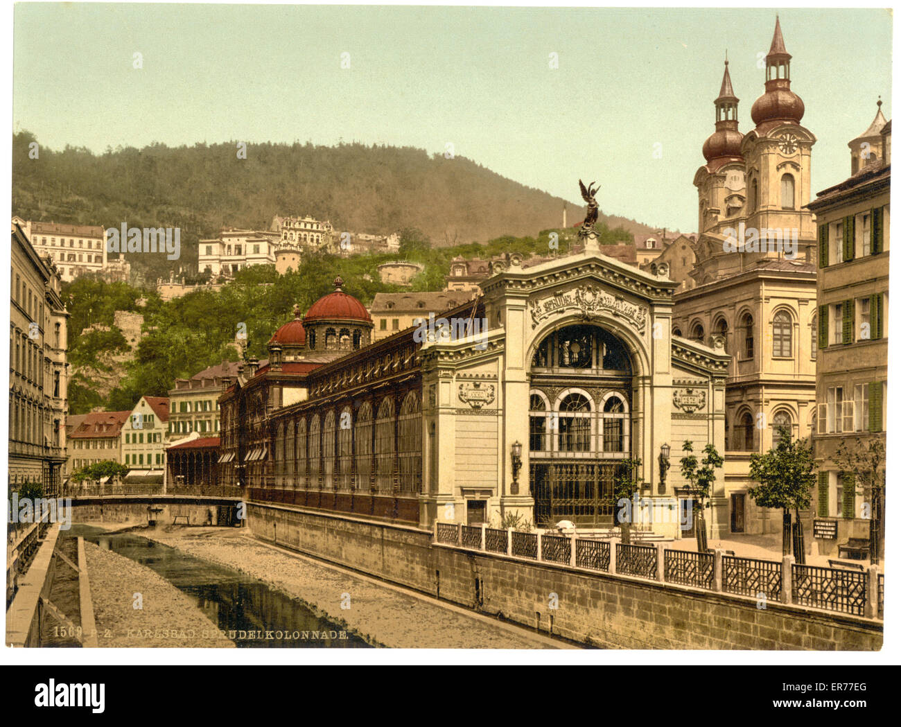Sprudel Colonnade, Carlsbad, Bohemia, Austro-Hungary. Date between ca. 1890 and ca. 1900. Stock Photo