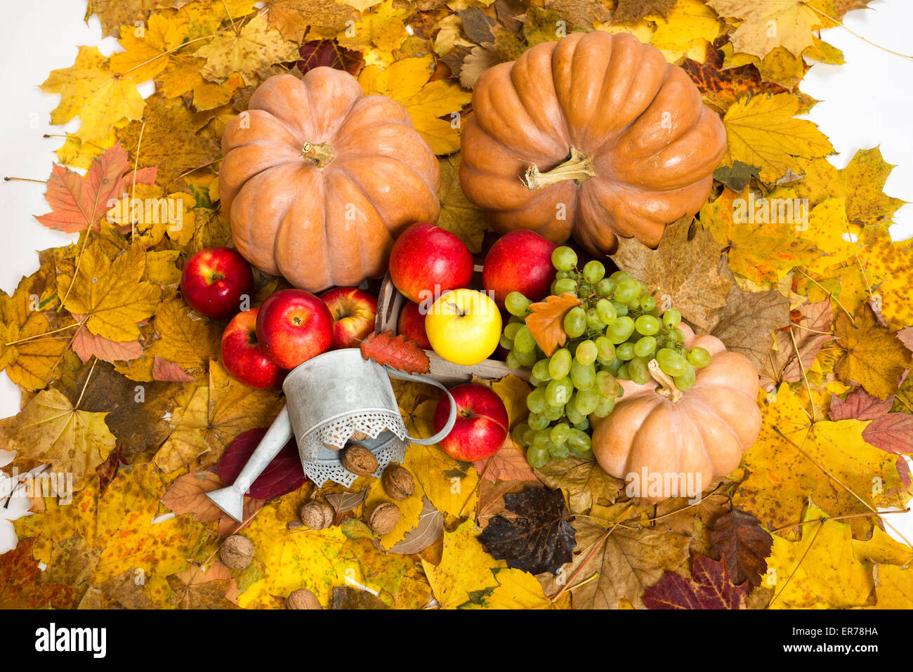 fruits and vegetables on autumn leaves background Stock Photo - Alamy