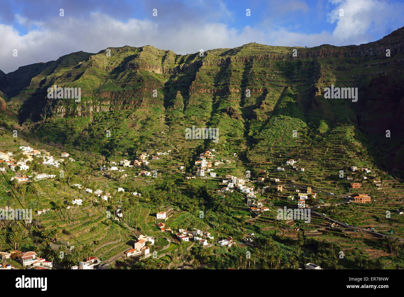 Upper Valle Gran Rey with towns Los Descansaderos, La Vizcaina, island La Gomera, Canary islands, Spain Stock Photo