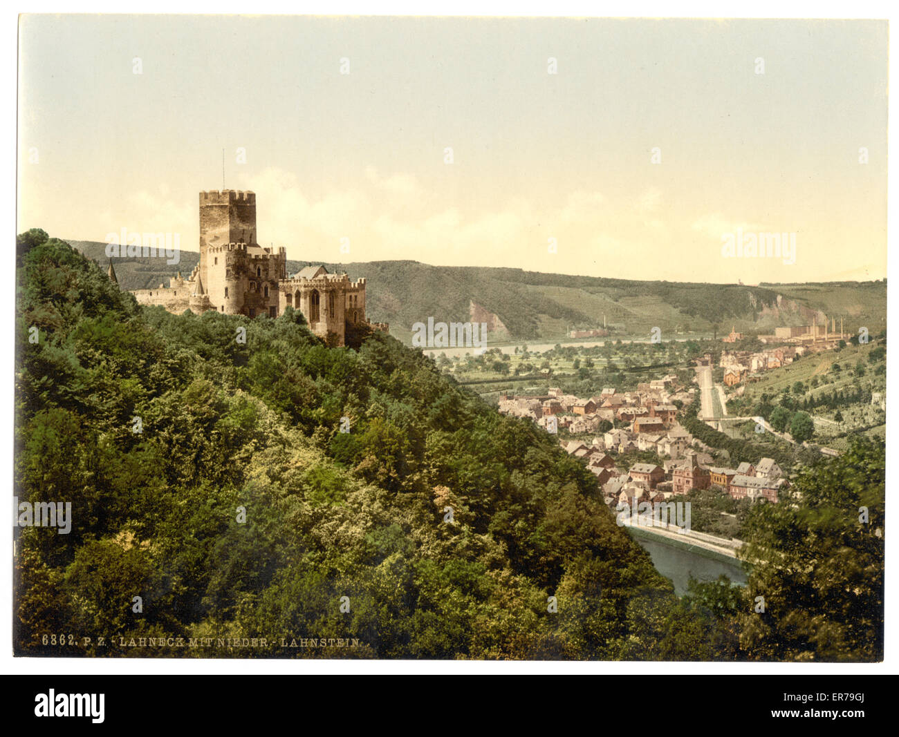 Lahneck and Nieder-Lahnstein Castle, Hesse-Nassau, Germany Stock Photo