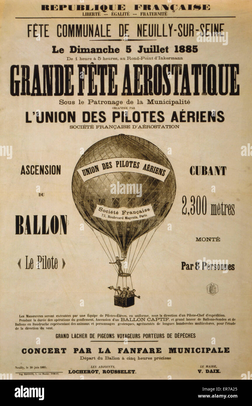 Grande fete aerostatique organisee par l'union des pilotes aeriens societe francaise d'aerostation. Date 1885. Stock Photo